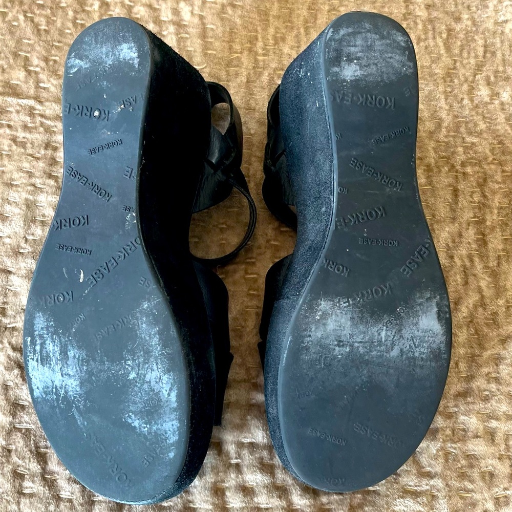Kork-Ease Ava Classic Platform Wedge Sandals in Black Vachetta Leather Size 9 - Picture 6 of 6